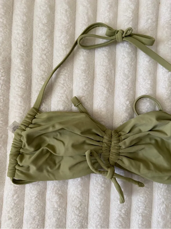 aerie Olive Green Ruched Bandeau Bikini Top - Image 2