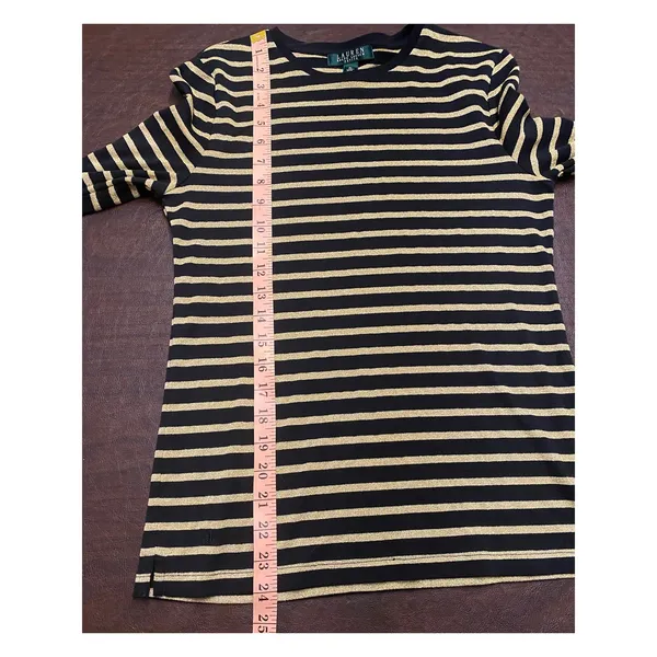 Lauren Ralph Lauren‎ Petite Holiday Long Sleeve Sparkle Gold Black Stripe Top PL - Image 5