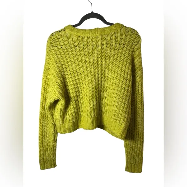 American Eagle Chunky Open Knit Cropped Sweater XS‎ Chartreuse Lime Green - Image 4