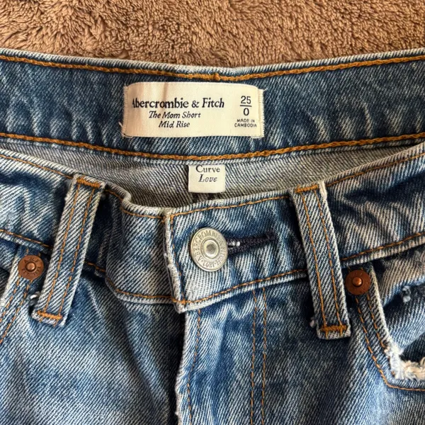 Abercrombie & Fitch Curve Love Mid Rise Mom Shorts Distressed Blue 25 0 - Image 2