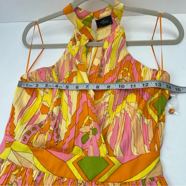 Milk & Honey Brightly Colored Geometric‎ Pattern Pleated Halter Dress Small NEW - Image 6