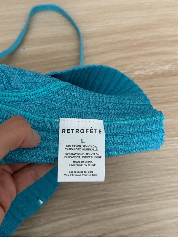 Retrofete Large Gabi Bandage Knit Top Blue Shimmer Rave Nightclub Party Bustier - Image 6