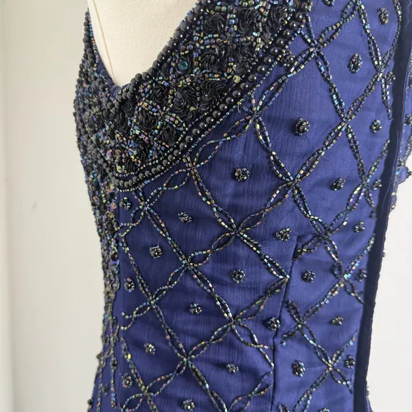 Laurence Kazar Beaded Gown Women’s Small Navy Silk Mermaid Vibes - Image 10