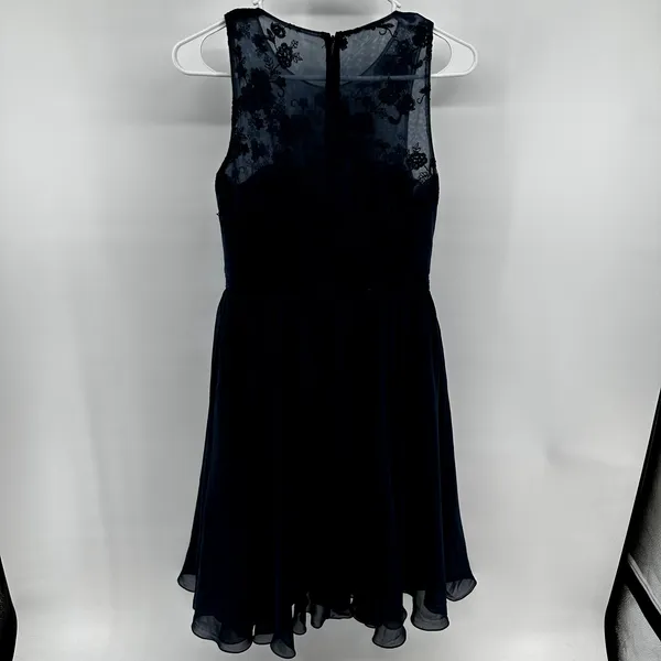 Azazie Floral Fit & Flare Dress Lace Illusion Chiffon Sweetheart Navy Medium - Image 8