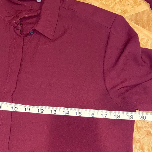LOFT Burgundy Ruffle Peplum Hem Long-Sleeve Blouse Size Medium - Image 4