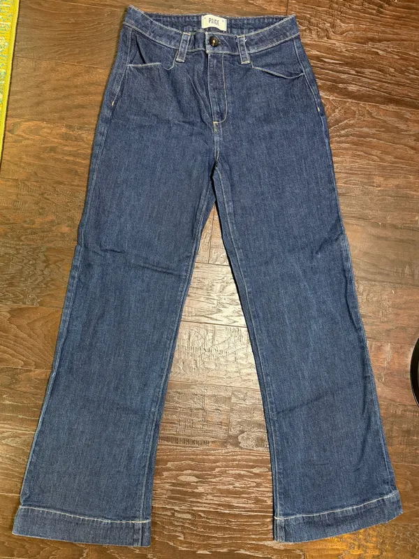 PAIGE Leenah High Rise Wide Leg Jeans Sz 28 Ceremony Dark Wash Stretch Denim - Image 2
