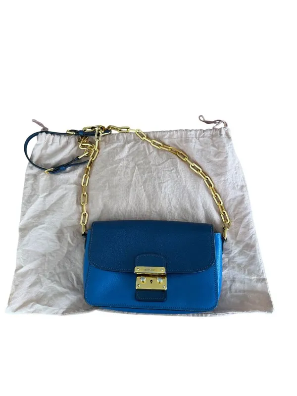 MIU MIU Blue Leather Madras Two Tone Chain Crossbody Bag - Image 10