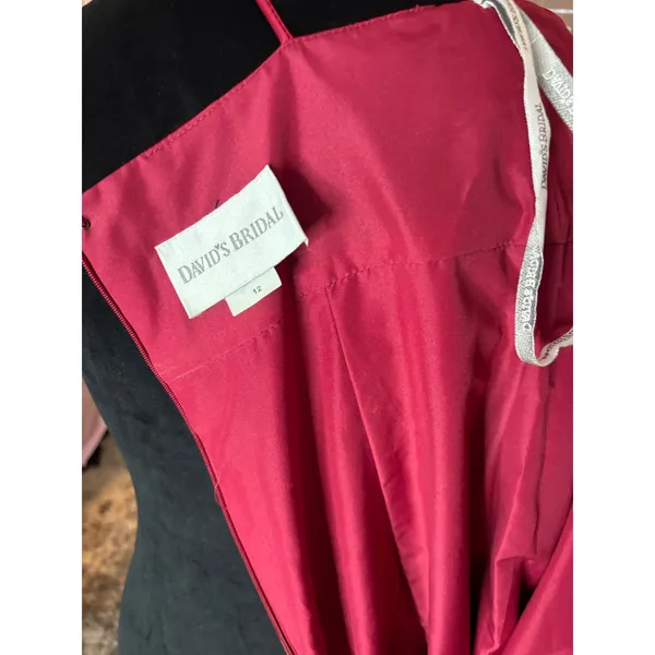 Davids Bridal Red‎ Satin A-Line Formal Gown Dress with Bow Waist Size 12 - Image 7