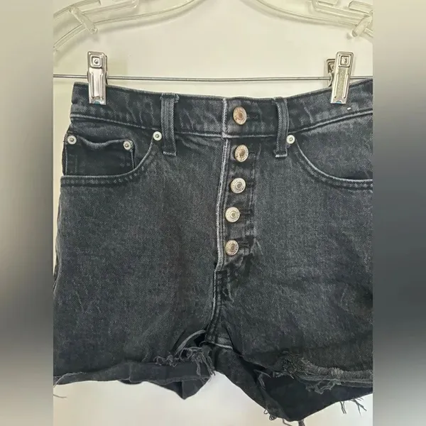 Abercrombie & Fitch High Rise 4" Denim Short Size 00 Black Distressed - Image 5