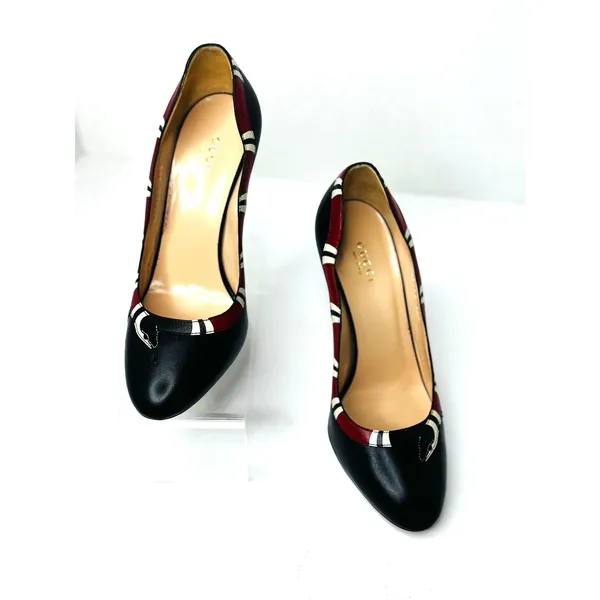 Gucci Yoko Black Red Snake Leather High Heel Pumps Pointed Toe EU 38.5 - Image 8