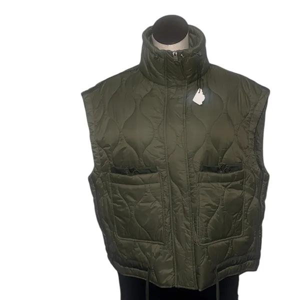 NWOT ZARA Khaki Green Puffer Jacket Sleeveless Pockets Lightweight Oversize M - Image 7