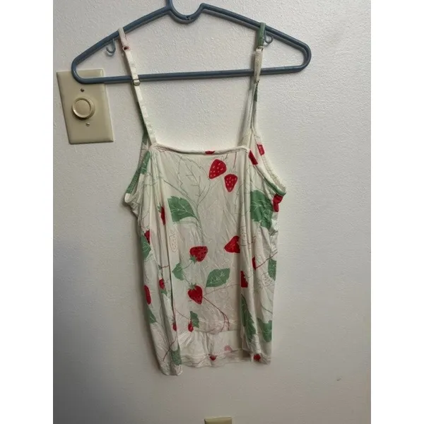Soma Intimates Strawberry Print Camisole Sleep Top White Red Green PJ Tank M (D) - Image 2