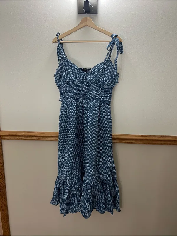 EUC Polo Ralph Lauren Midi Dress Blue Stars Tie Shoulder size 10 - Image 2