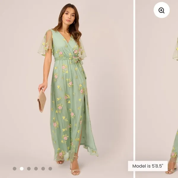 Adrianna‎ Papell Embroidered Maxi Dress Sage Multi Floral Flutter Size M NWT - Image 3