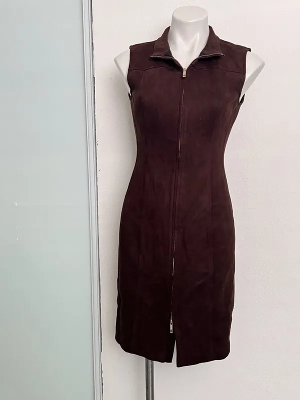 Tommy Hilfiger Sleeveless Faux Suede Feel & Look Front 2-Way Zip Dress Sz 6 NWT - Image 3
