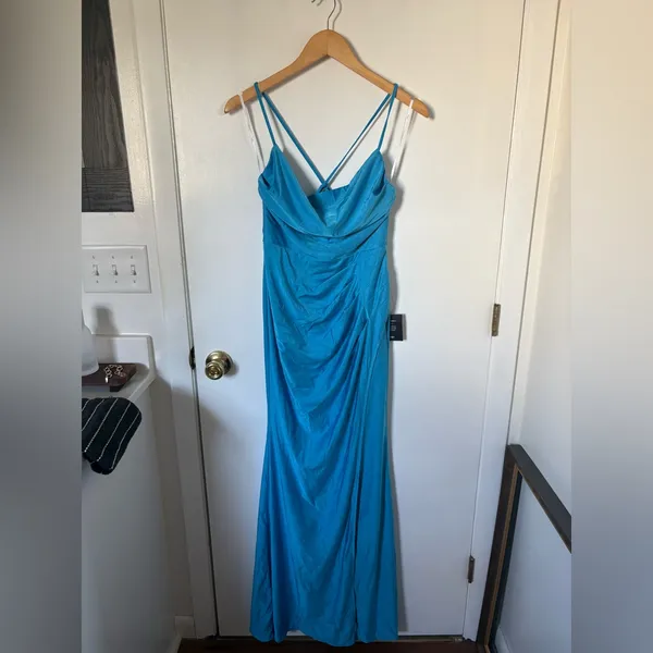 Lulus Attention Seeker Bright Blue Cowl Neck Maxi Dress Size Small NWT Formal - Image 3