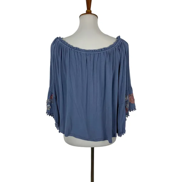 Altar'd State Peasant Blouse Small Blue Off Shoulder Boho Festival‎ Chic - Image 3