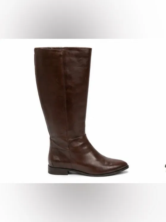 Nine West Size 8.5M Brown Leather Knee High Riding Boots Full Zip - Image 4