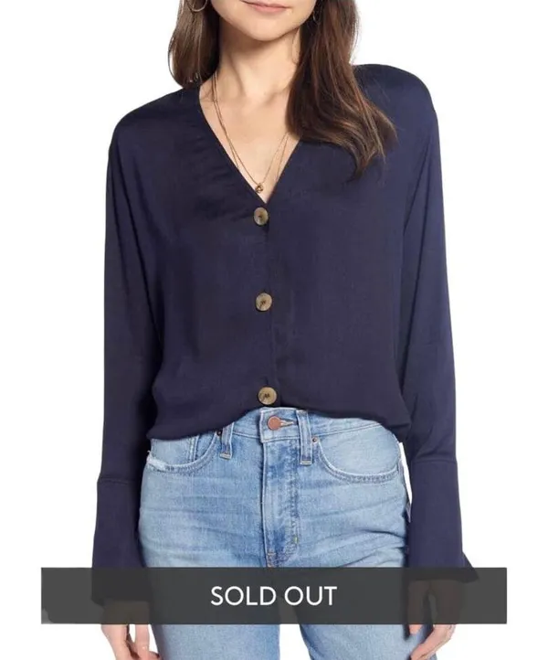 SOMETHING NAVY Pretty Button Through Top - Navy Blue - XS - Image 4