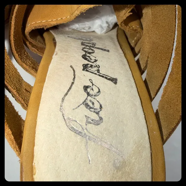 Free People Byron Brown Suede Strappy Mules Women 37 Tan Leather Block Heel Boho - Image 5