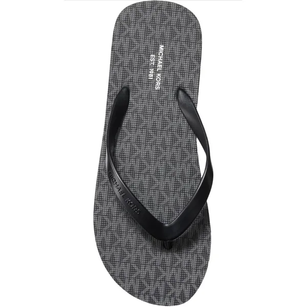 NWT Michael Kors MK Logo Flip Flop Sandals Black Grey Monogram Thong Slides‎ - Image 4