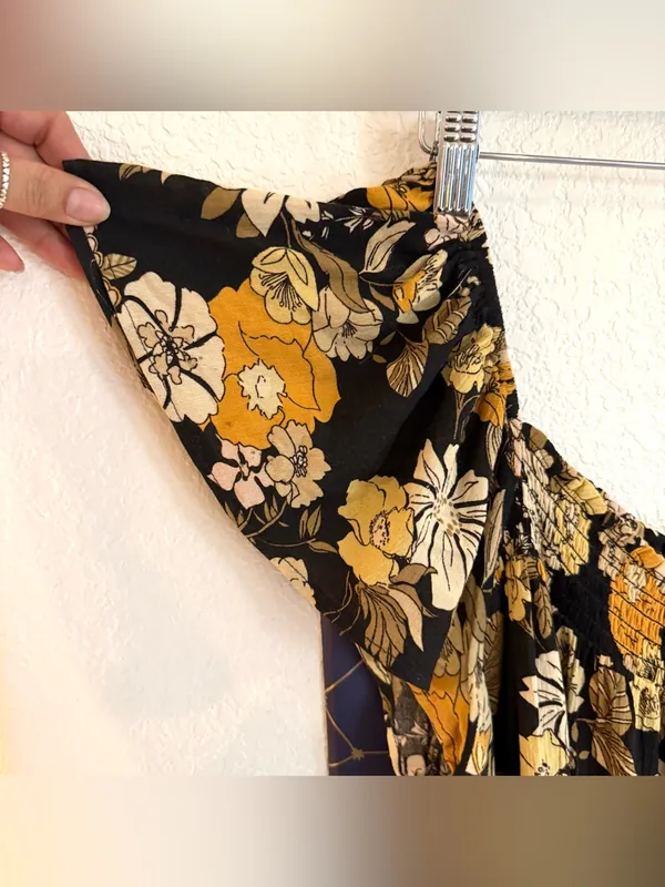 Natural Life Womens Dress Black Yellow Floral Flutter Sleeve Size Large - Image 6
