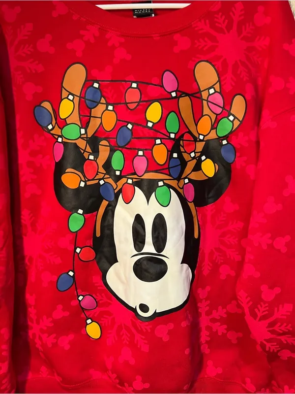 Disney Mickey Mouse Sweatshirt Red‎ Reindeer Tangled Lights Christmas XL 15-17 - Image 4