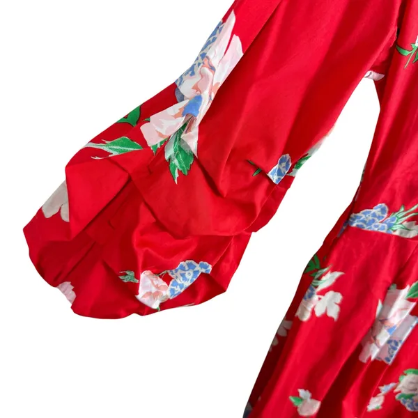 Miss Selfridge Red Floral 3/4 Ruffled Sleeve Fit‎ & Flare Mini Dress Size 2 - Image 3