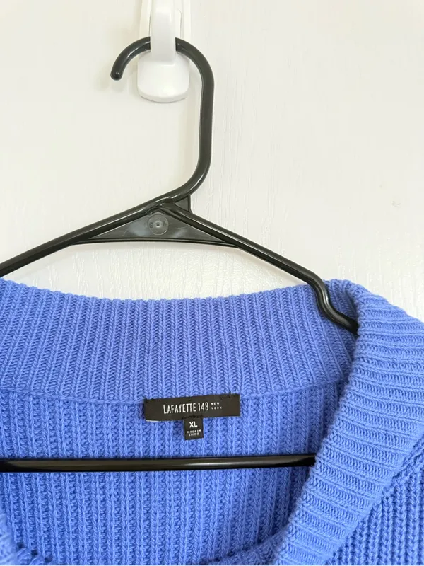 Lafayette 148 Wool & Cashmere Blue Knit Crewneck Sweater - Image 3