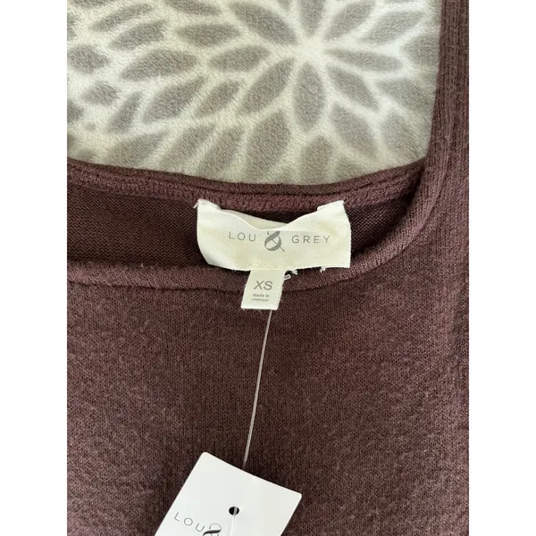 Lou & Grey Brown Minimalist Knit Top size XS Square‎ Neck Office Chic Mocha NEW - Image 3