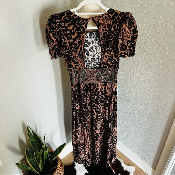 AFRM Jamie Print Open Back Short Sleeve Dress, Brown/Black Animal, Small, NWT‎ - Image 8