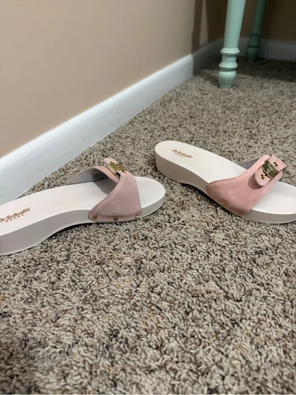Dr. Scholl's Pale Pink Slide Mules with Gold Buckle - Image 4