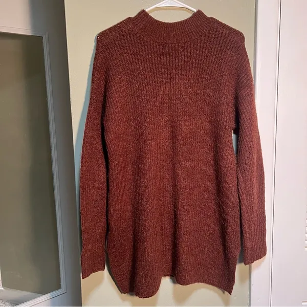 Old Navy Women's‎ Size Medium Cozy Tunic Pullover Sweater Rust Brown Mock Neck - Image 6