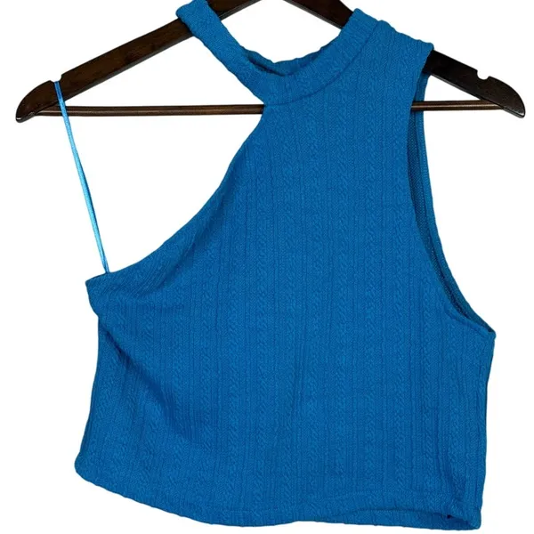 NWT Zara Cut Out Cable Knit Sleeveless Stretch Cropped Top Round Neck L Blue - Image 13