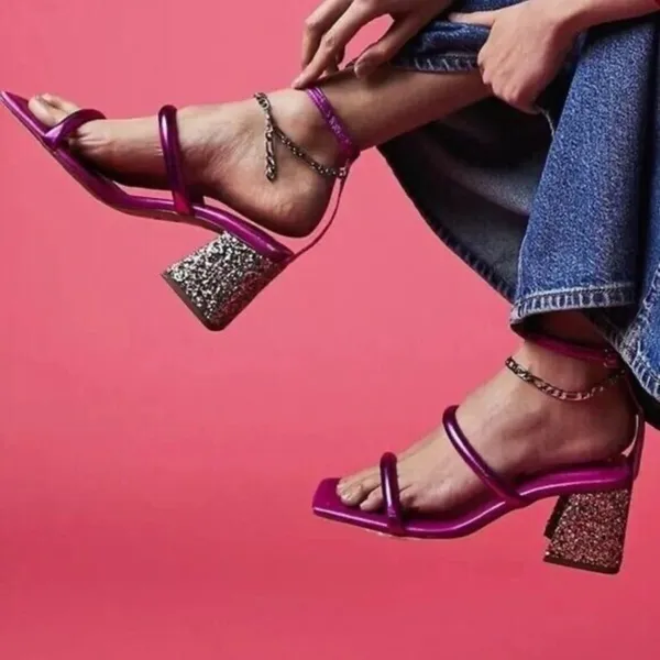 Free People Parker Hot Pink Chain Square Toe Heels - Image 6