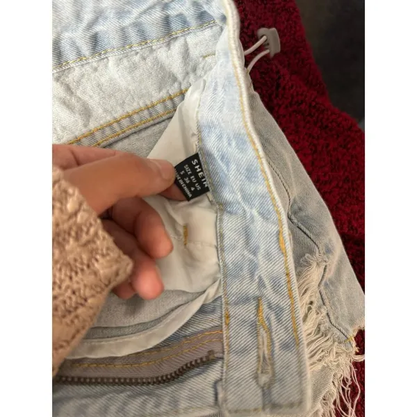 SheIn Women’s Distressed Denim Shorts Size Small Light Wash High Rise Frayed Hem - Image 3