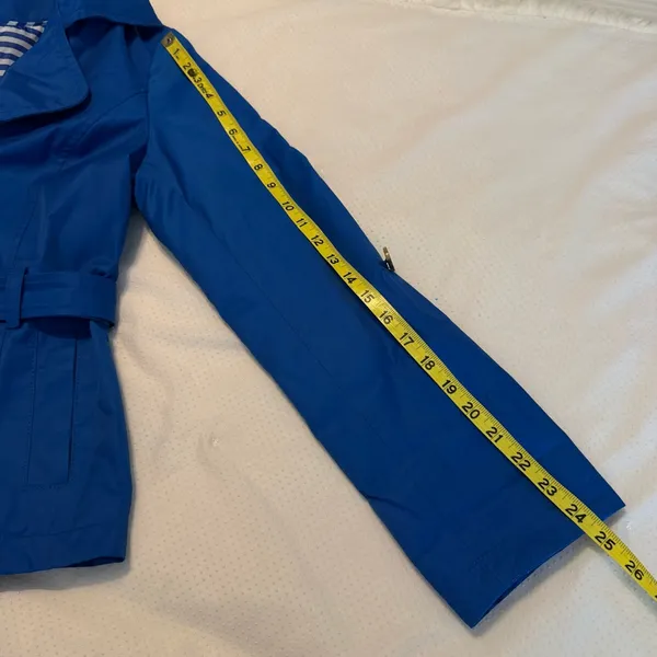 Grace Elements Blue Belted Short Trench Pea Coat Jacket Women’s Size 12 Roll Tab - Image 10