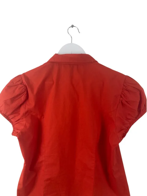 Anthropologie Maeve Red Short Puff Sleeve Ruched Blouse L - Image 5