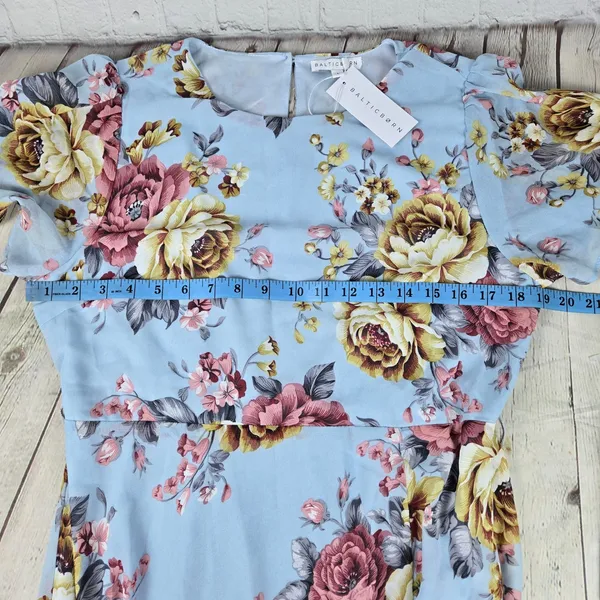 Baltic Born Naomi Short Sleeve Maxi Dress Blue Multi Floral Large NWT - Image 7