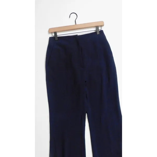 NANUSHKA Tulip Cady‎ Flared Trousers Navy Blue Solid Slit Legs Office Small - Image 3