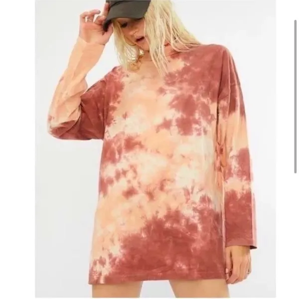 Free People Women's Long Sleeve Be Free Tie Dye Tee Shirt Top Orange Small - Image 3