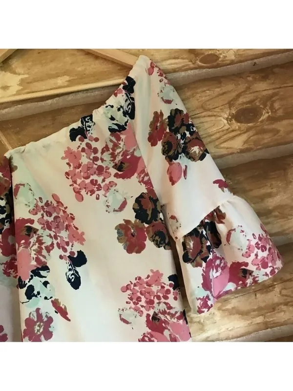 Indulge In Style floral one shoulder bell sleeve Medium dress - Image 9