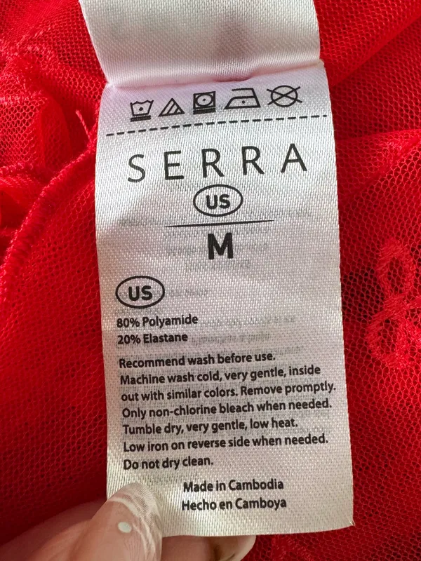 NWT Serra Red Mesh Bow Design Top Medium M Mock Neck Sheer Long Sleeve Aldi Find - Image 6