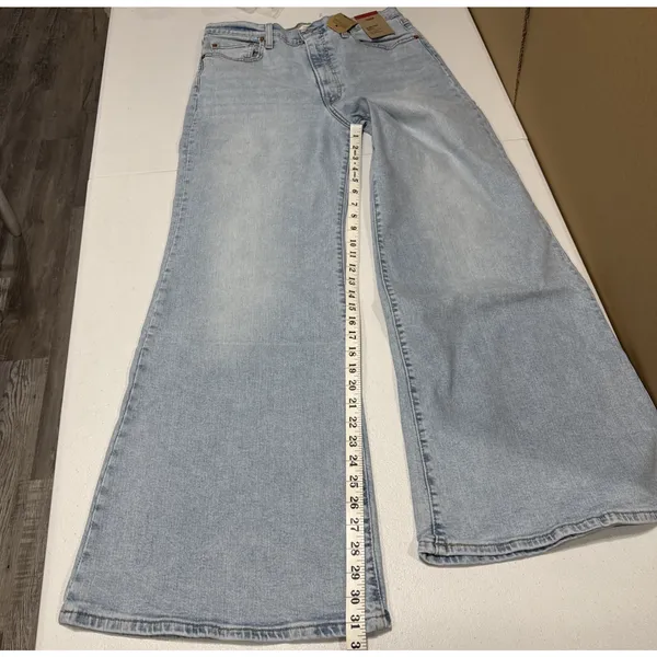 Levis Ribcage Bell Jeans Super High Rise Blue Denim Womens 32 x 32 Flare Retro - Image 14