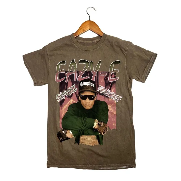 Eazy E Express Yourself Vintage Style Unisex T Shirt Short Sleeve Small Brown - Image 2