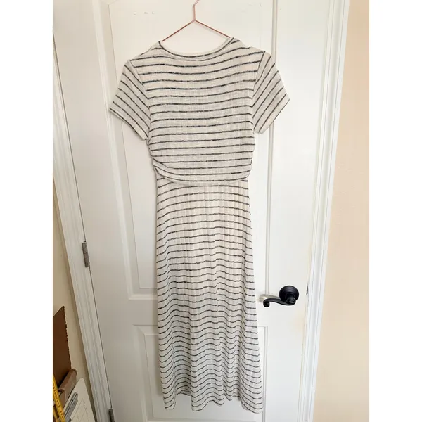 Free People Womens Striped Tie Front Ribbed Knit Maxi Dress Ivory Black Size‎ XS - Image 6
