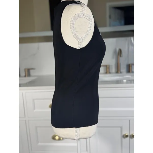 Team Athletics Beaded Paisley Tank Top Womens Medium Black Turquoise Sleeveless Split Neck - Image 5