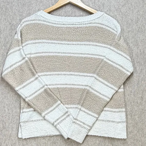 Abercrombie‎ & Fitch Striped Knit Sweater Tan White Small Crew Neck Long Sleeve - Image 5