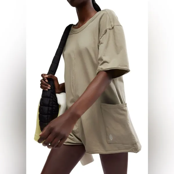 Free People Movement Hot Shot Tan Romper Tee, Small - Image 2