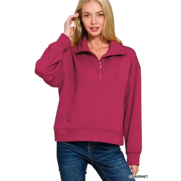 Zenana Scuba Half Zip Sweatshirt‎ with Pockets - Image 2